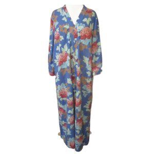 Vintage 70s Sears Take Along Blue Floral Zip Up Housecoat Nightgown
